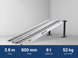 Sureweld 6-Tonne 3.6m x 600mm PT Series Aluminium Loading Ramps: 3.6 m long, 600 mm wide, 6 t capacity, 52 kg per ramp