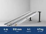 Sureweld 4-Tonne 4m x 510mm Rubber Series Aluminium Loading Ramps: 4 m long, 510 mm wide, 4 t capacity, 47 kg per ramp