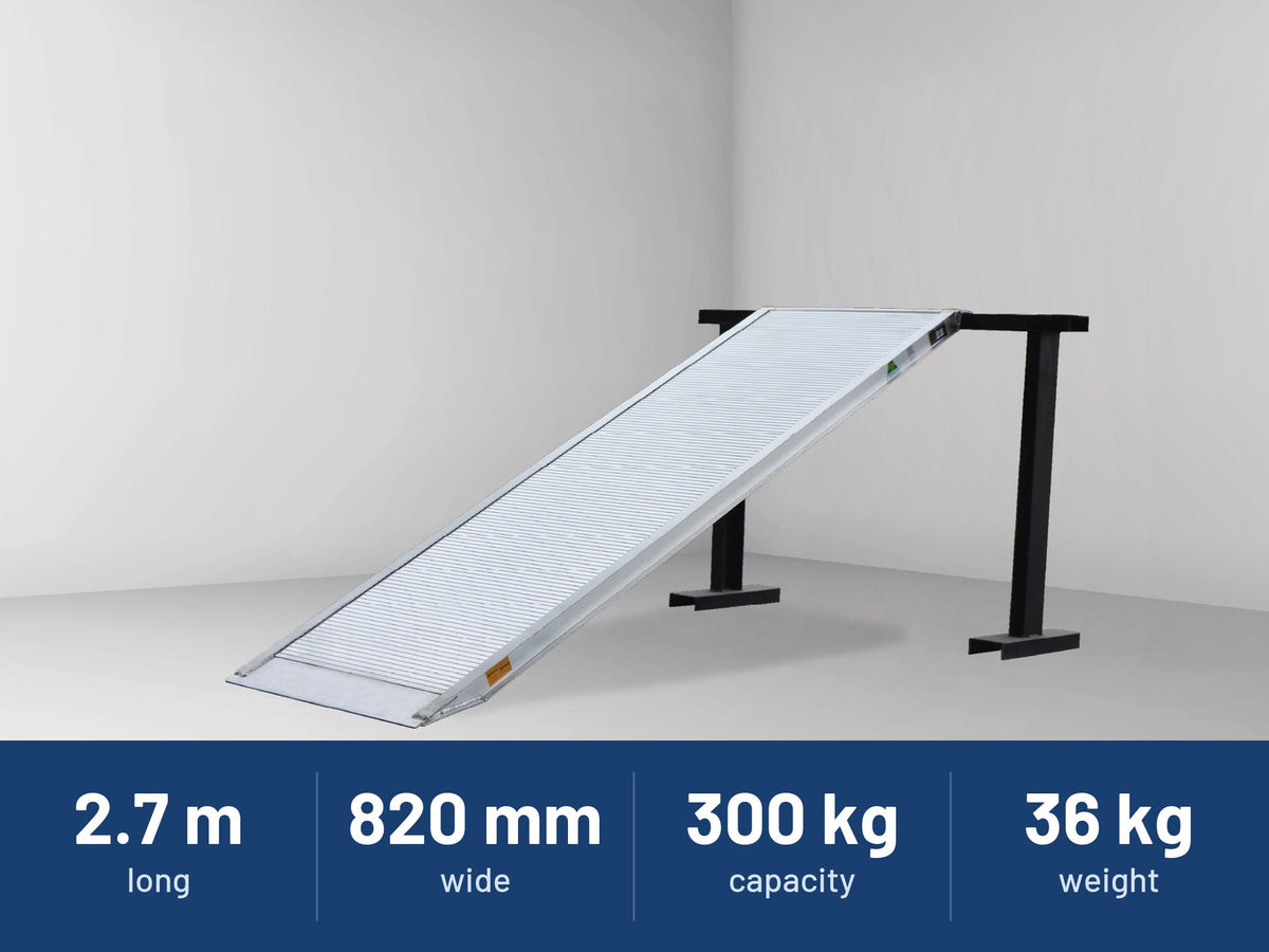 Sureweld 2.7m x 820mm 300kg Aluminium Removalist Walk Ramp: 2.7 m long, 820 mm wide, 300 kg capacity, 36 kg weight