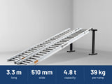 Sureweld 4.8-Tonne 3.3m x 510mm Rubber Series Aluminium Loading Ramps: 3.3 m long, 510 mm wide, 4.8 t capacity, 39 kg per ramp
