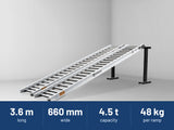 Sureweld 4.5-Tonne 3.6m x 660mm PT Series Aluminium Loading Ramps: 3.6 m long, 660 mm wide, 4.5 t capacity, 48 kg per ramp