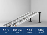 Sureweld 3.6-Tonne 3.5m x 450mm Rubber Series Aluminium Loading Ramps: 3.5 m long, 450 mm wide, 3.6 t capacity, 33 kg per ramp
