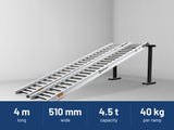 Sureweld 4.5-Tonne 4m x 510mm Rubber Series Aluminium Loading Ramps: 4 m long, 510 mm wide, 4.5 t capacity, 40 kg per ramp
