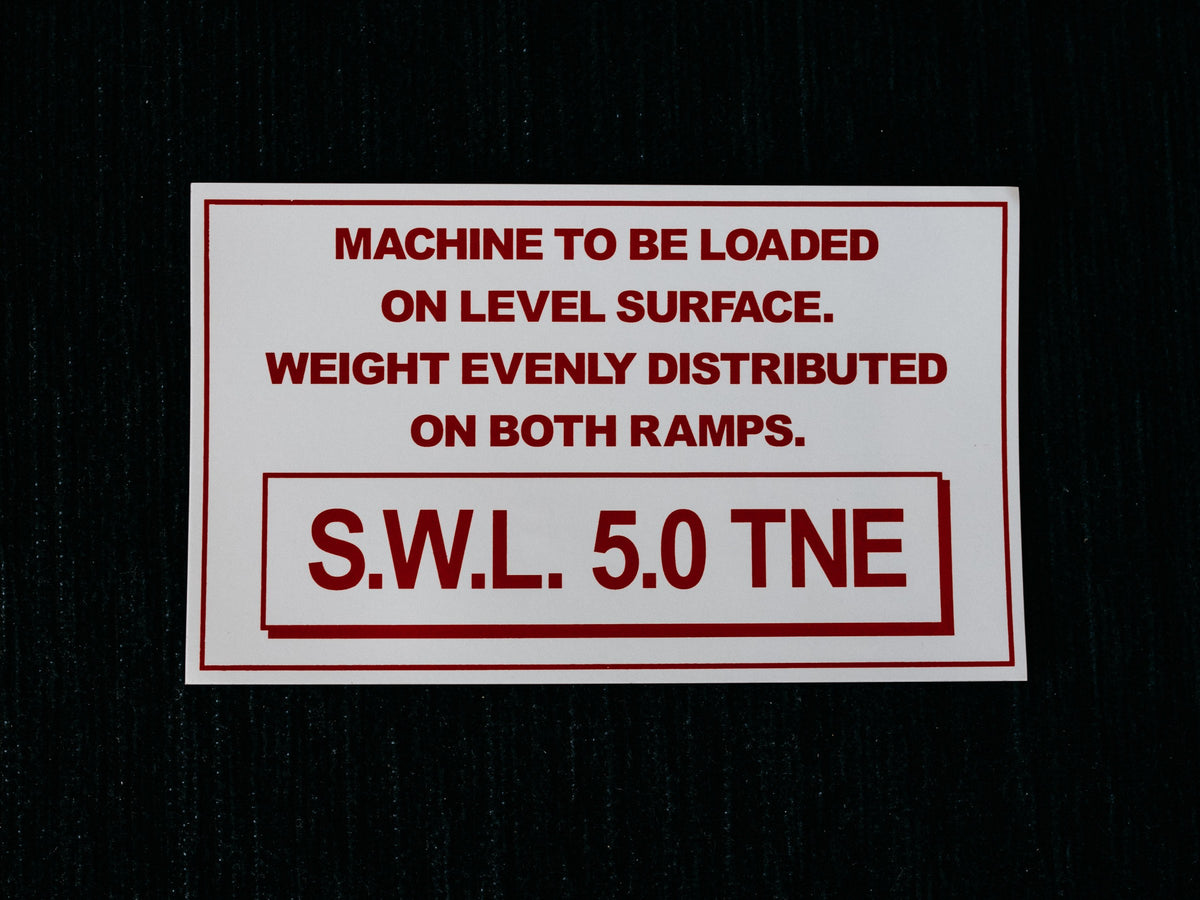 AusRamp S.W.L. 5.0 tonne capacity decal