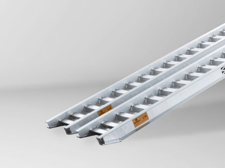 Close-up of the rungs on a Sureweld Rubber Series ramp, built for tyres and rubber tracks