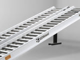 Close-up of the rungs on a Sureweld PT Series ramp, shaped for rubber-track loaders