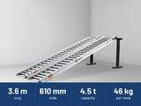 Sureweld PT Series 3.6m ramps: 3.6 m long, 610 mm wide, 4.5 tonne capacity, 46 kg per ramp