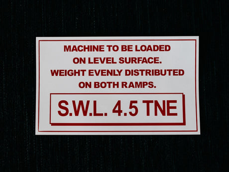 AusRamp S.W.L. 4.5 tonne capacity decal