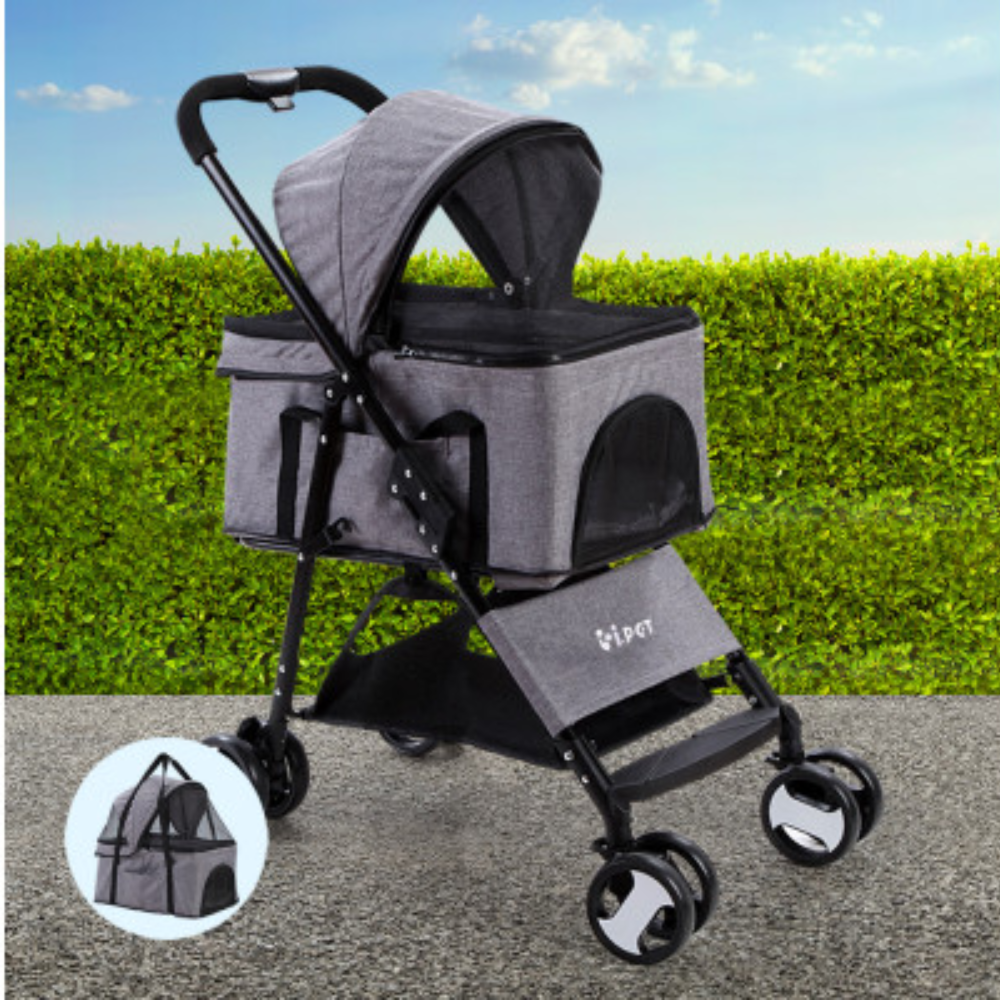 New Aim Pet Products i.Pet 3-in-1 Foldable Pet Stroller Dog Carrier Mid Size - Grey