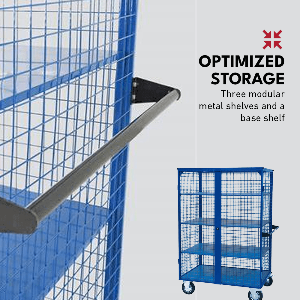 Heeve Workshop Equipment Heeve Heavy-Duty Mesh Cage Trolley With Sheet Metal Shelves