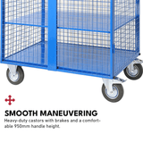 Heeve Workshop Equipment Heeve Heavy-Duty Mesh Cage Trolley With Sheet Metal Shelves