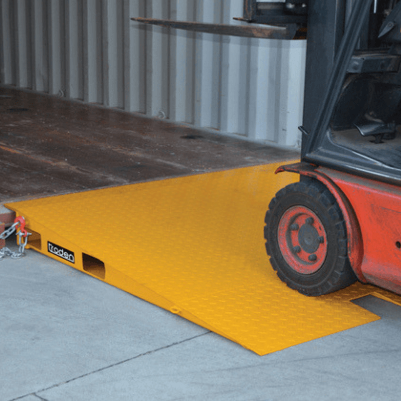 Yellow container ramp with forklift