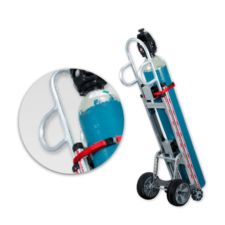 Rotacaster Single Gas Cylinder Rotatruck Hand Trolley, 225kgs - Tall - trolley carrying gas cylinder with handle inset
