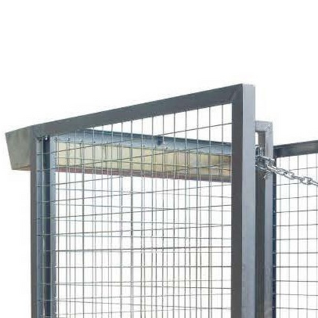 DHE Forklift Stock Picking Cage, highlighting the skid base for forklift compatibility. The open mesh design ensures visibility and ventilation