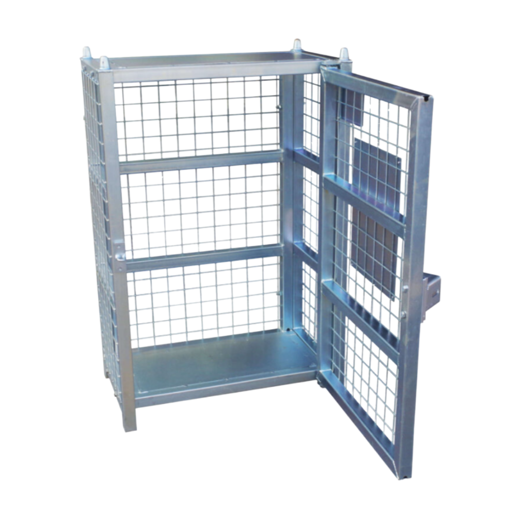 Metal cage with open door on a white background