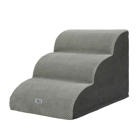 i.Pet 3-Step 30D Foam Dog Stairs with Washable Cover – Grey - 3-step foam stairs, side view