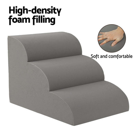 i.Pet 3-Step 30D Foam Dog Stairs with Washable Cover – Grey - high-density foam filling