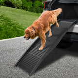 i.Pet Portable Folding Plastic Dog Ramp for Cars – Black - golden retriever walking down the ramp from an SUV