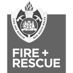 NSW fire and rescue logo in black and white