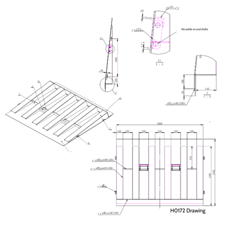 Technical drawings and measurements of the container ramp