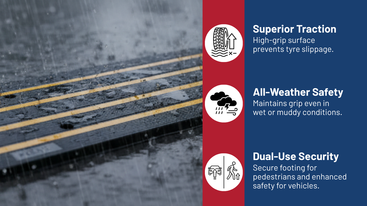 All-weather rubber ramp with non-skid grip