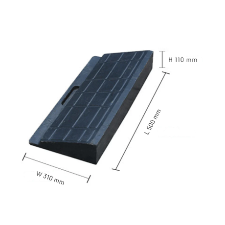 Black ramp with measurements on a white background