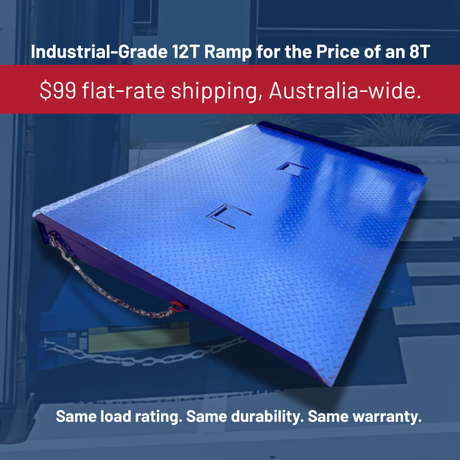 12T forklift/container ramp in blue galvanized finish with $99 flat rate promo