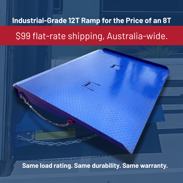 12T forklift/container ramp in blue galvanized finish with $99 flat rate promo