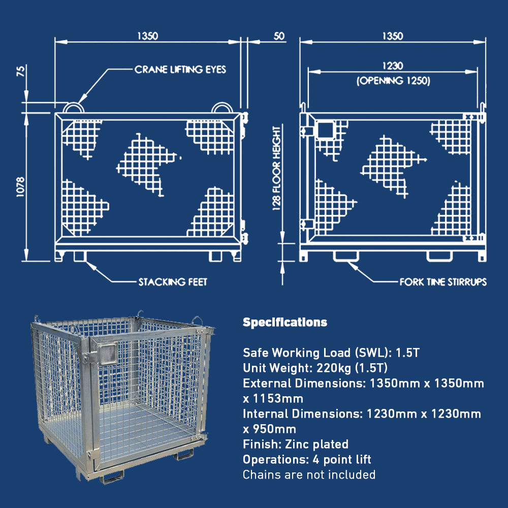 Heeve Forklift & Crane Attachments Heeve General Goods Cage Crane & Forklift Attachment