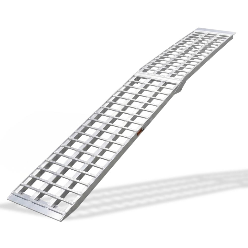 Angled View of Heeve® 3m x 500kg Heavy-Duty Curved Folding Aluminium Ramp on White background