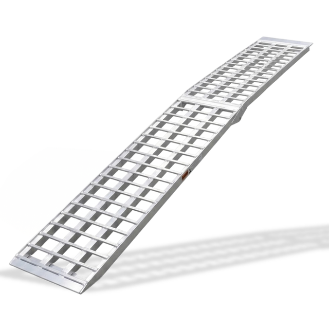 Angled View of Heeve® 3m x 500kg Heavy-Duty Curved Folding Aluminium Ramp on White background