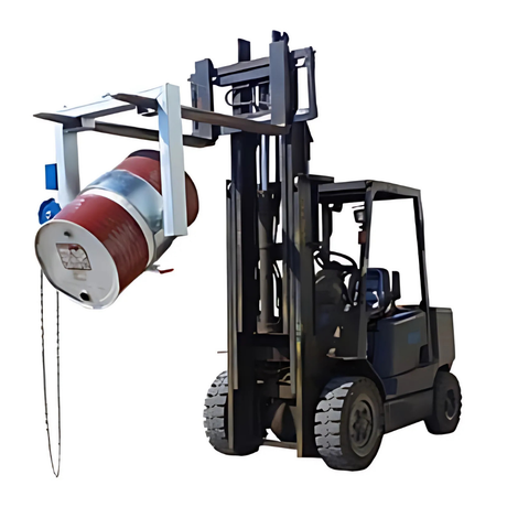 Forklift with a drum attachment on a white background