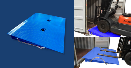 Heeve Standard Forklift Container Ramp - collage: blue container ramp studio plus forklift in container