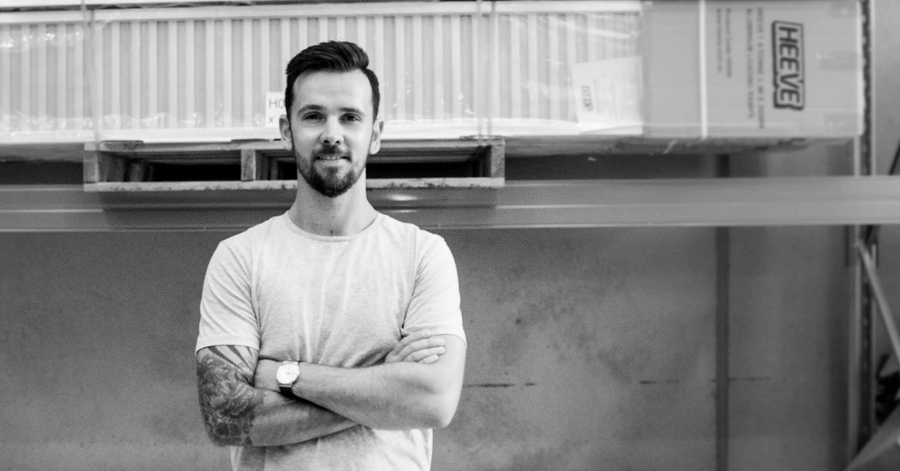 Matthew Scott, founder of Ramp Champ, in the warehouse