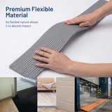 Gray flexible rubber ramp being stretched with hands, shown in various settings.