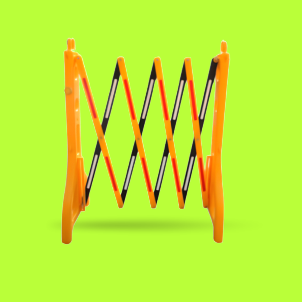 Set of Yellow and black road barriers on a green background