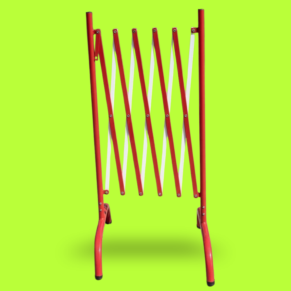 Red metal swing frame on a bright green background
