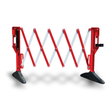 Red and white retractable barrier on a white background