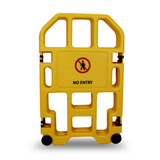 Yellow barrier with 'No Entry' sign on a white background