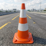 Base Guard Dual Reflective Traffic Cone placed on asphalt road