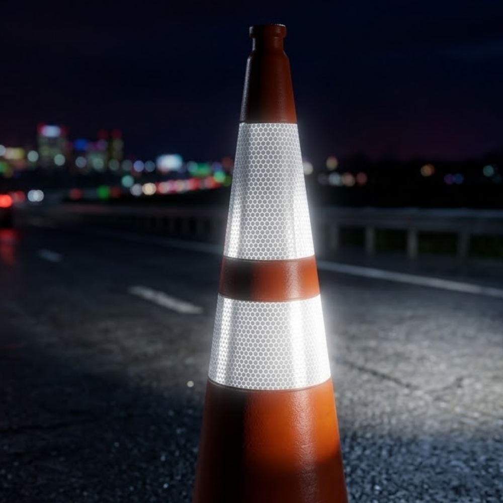 Cones with a cityscape in the background