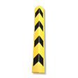 A yellow safety bollard with four black chevron stripes, shown vertically on a plain white background.
