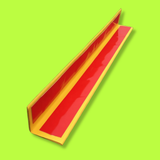 A glossy red and yellow U-shaped channel or trim piece shown at an angle on a solid lime green background.