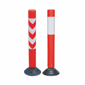 Two traffic safety barriers with red and white colors on a white background