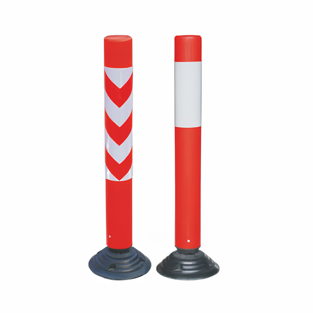 Two traffic safety barriers with red and white colors on a white background