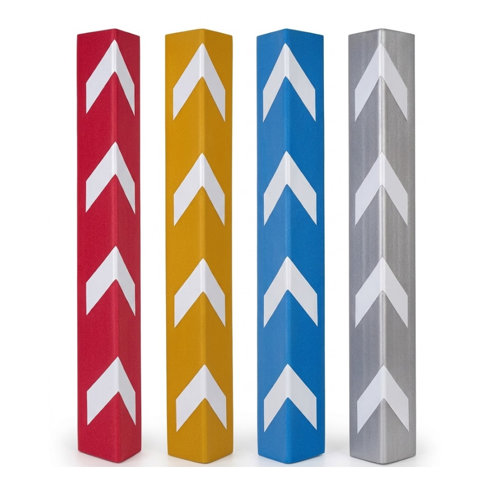 Multiple colours of Base Guard Reflective Plastic Corner Guard on White Background
