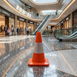 Base Guard Reflective Traffic Cone postion along the hallway of a mall