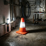 Base Guard Reflective Traffic Cone in a utility room