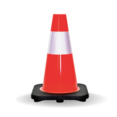 Base Guard Reflective Traffic Cone with Rubber Base on white background