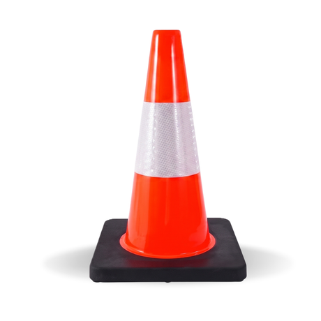 Base Guard Reflective Traffic Cone with Rubber Base on white background